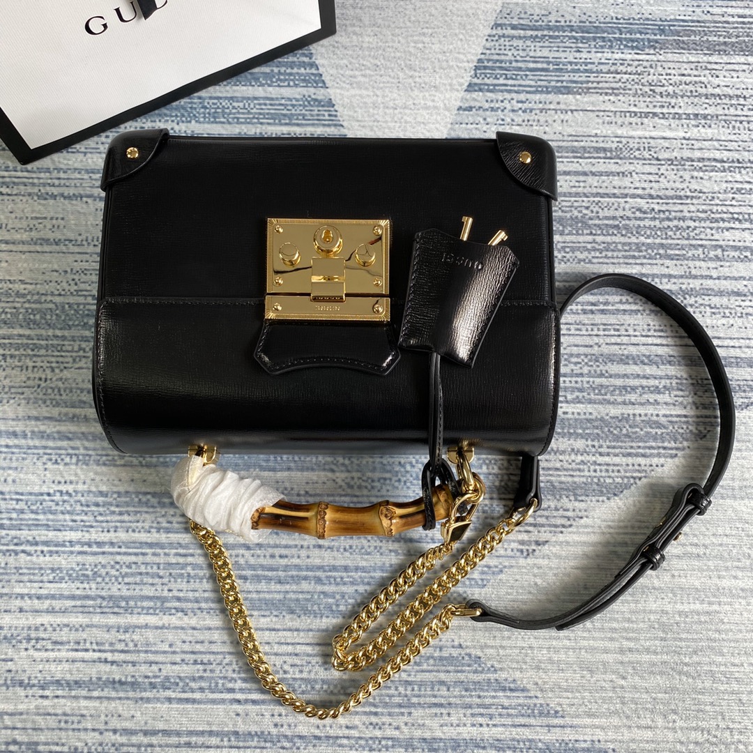 Gucci Padlock Leather Small Bamboo Shoulder Bag ?603221 Black